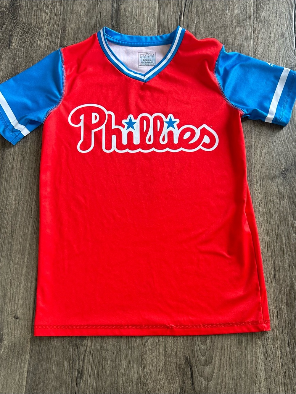 Phillies Red & Blue Kids Short Sleeve Hoskins Big Fella Jersey